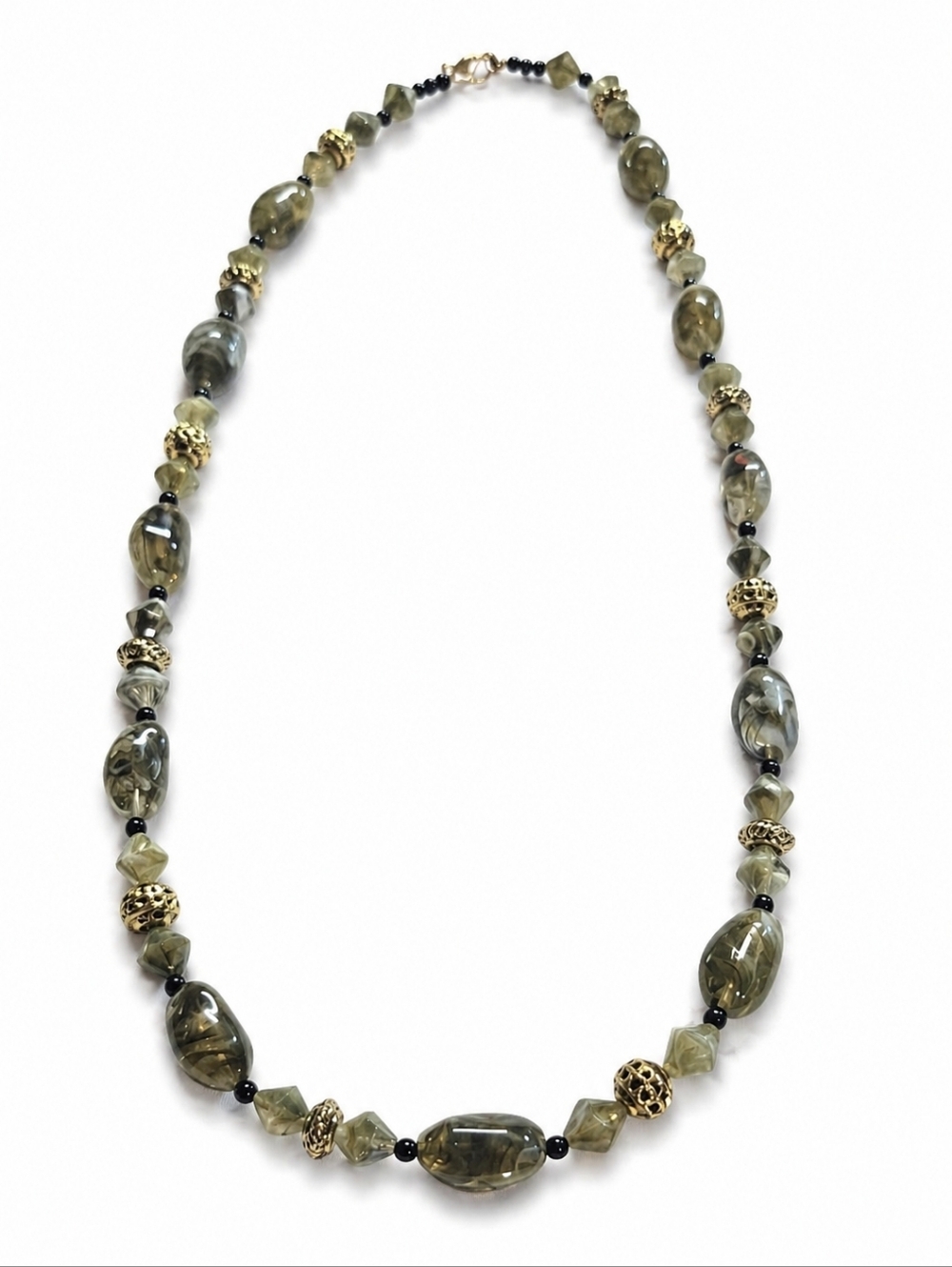 HANDCRAFTED Natural Stone Beaded Necklace with Gold Accents